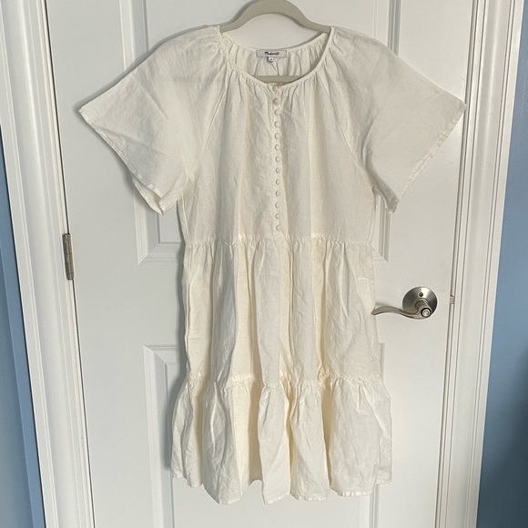 New! Madewell Cream Linen-Blend Flutter-Sleeve Tiered Mini Dress 35249 - Picture 3 of 15